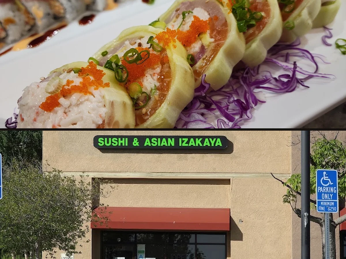Sushi rolls arranged on a restaurant plate.