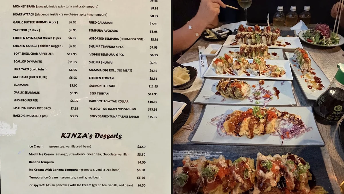 Small plates served beside drinks and sake.